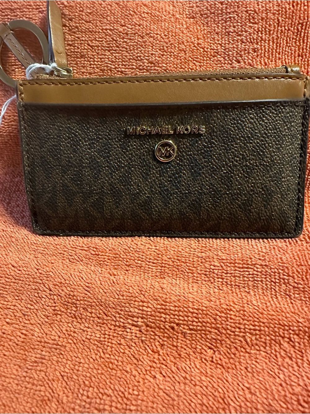 Michael Kors Brown and Tan Zip Card Holder
